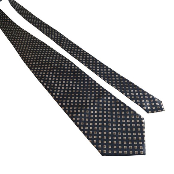 Vintage Fuliwang Mens Geometric Patterned Necktie Shiny Blue Yellow Designer - Picture 1 of 5